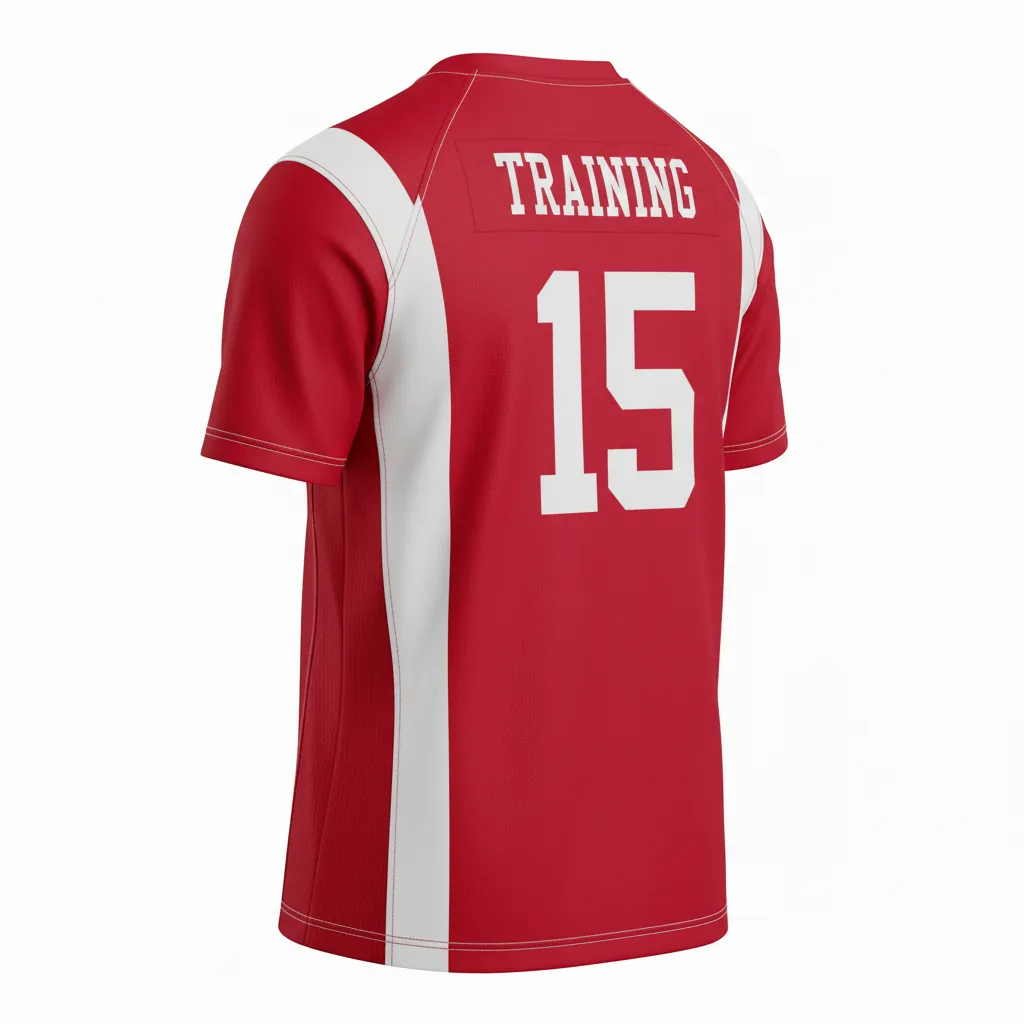 Custom Football Short Sleeve T Shirt - White - Cardinal Shoulder Hem Stripe - Back View - Kinexa Sportswear