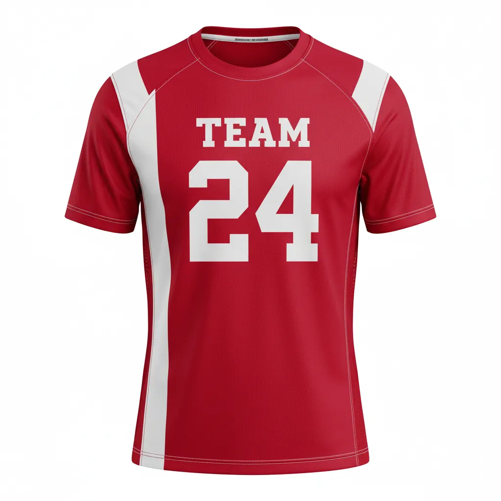 Custom Football Short Sleeve T Shirt - White - Cardinal Shoulder Hem Stripe - Front View - Kinexa Sportswear