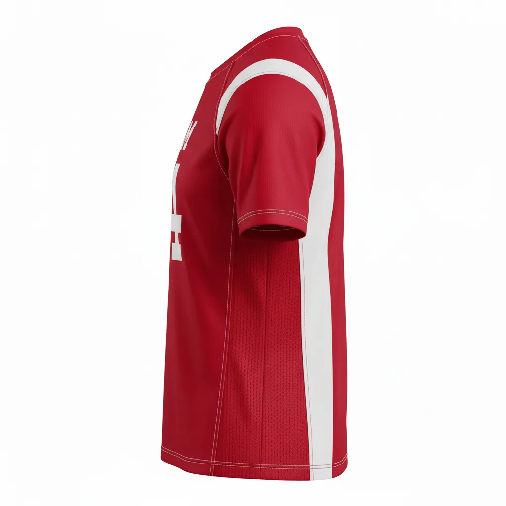 Custom Football Short Sleeve T Shirt - White - Cardinal Shoulder Hem Stripe - Side View - Kinexa Sportswear