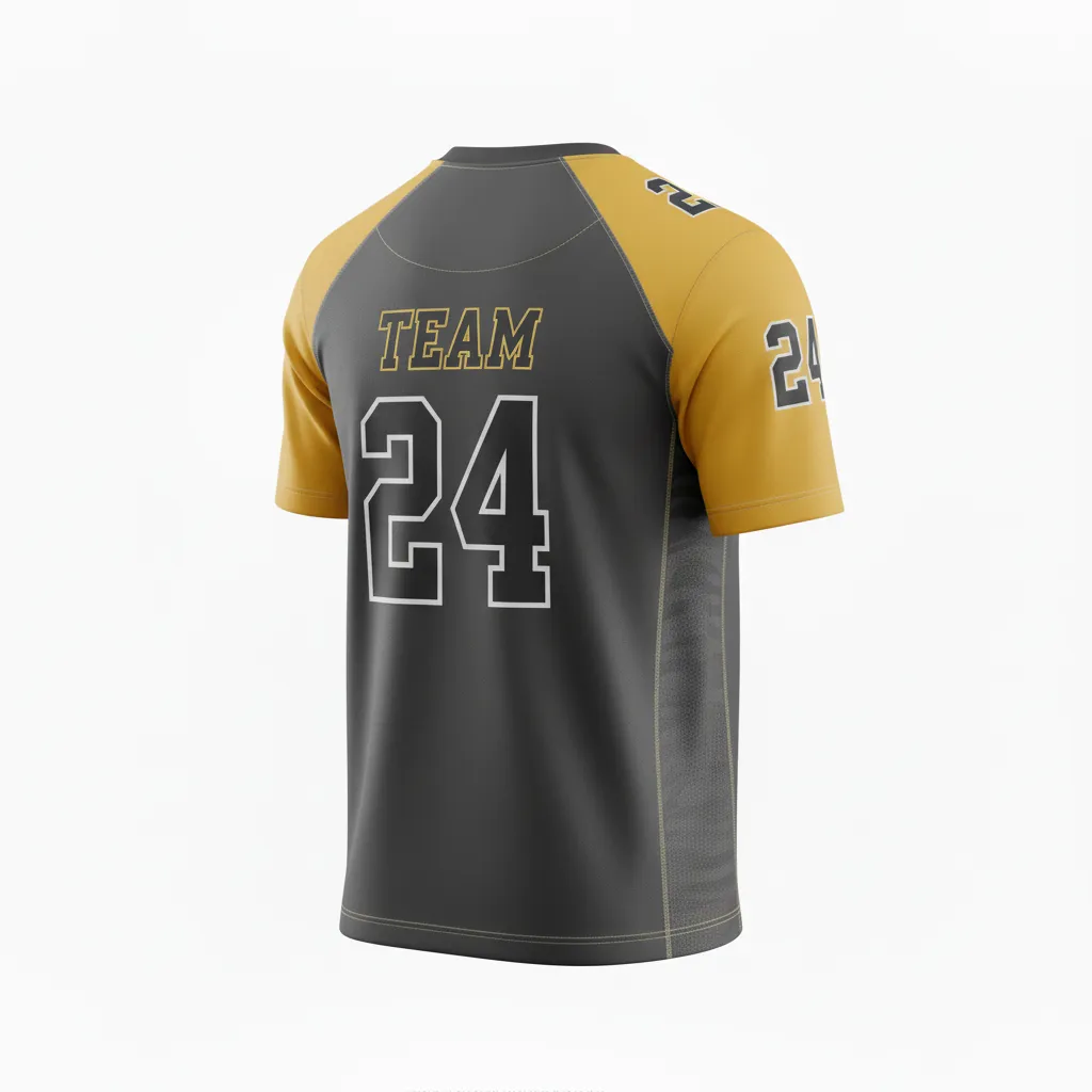 Custom Football Short Sleeve T Shirt - Gold - Charcoal Vegas Shoulder - Back View - Kinexa Sportswear