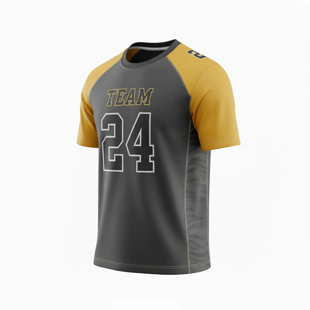 Custom Football Short Sleeve T Shirt - Gold - Charcoal Vegas Shoulder - Side View - Kinexa Sportswear