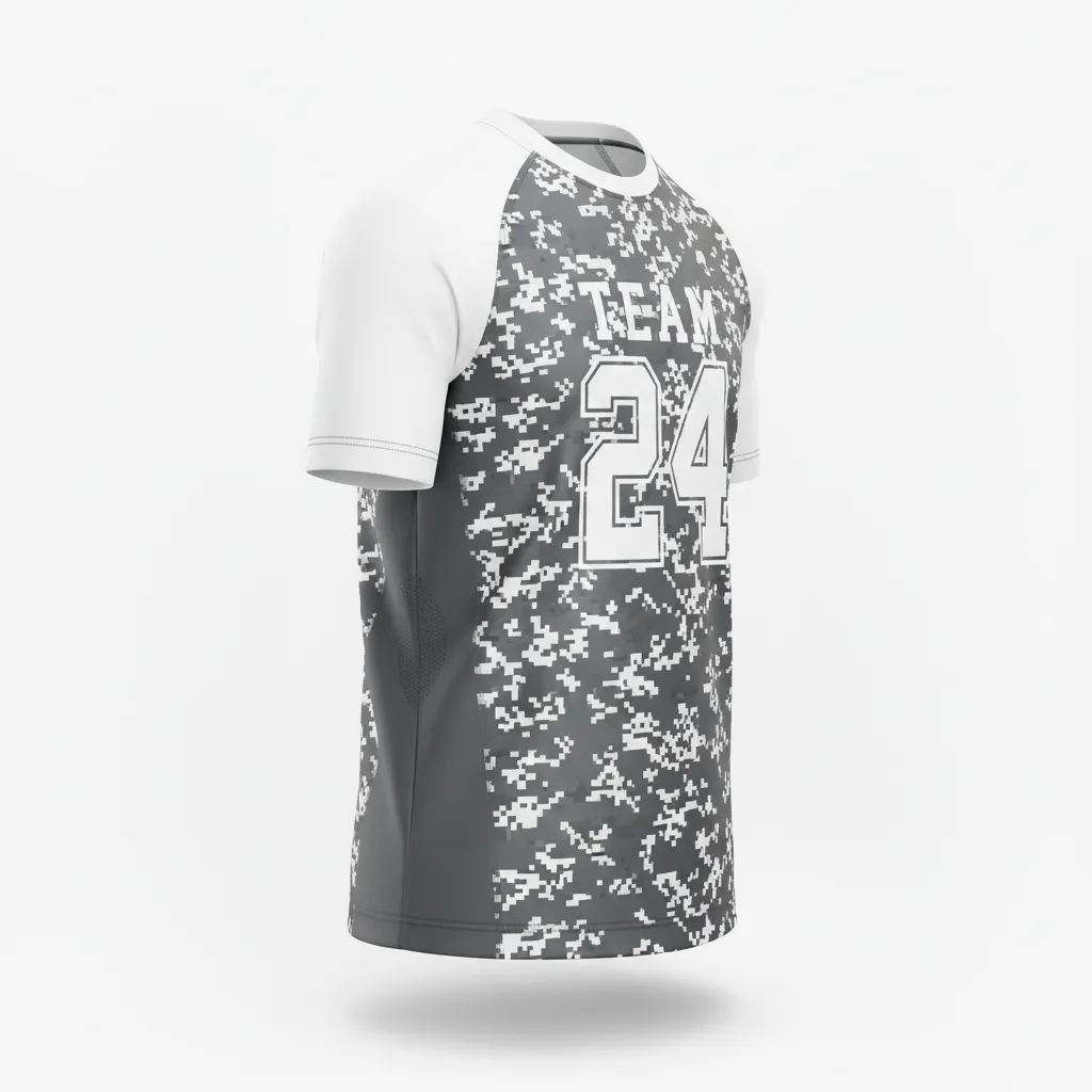 Custom Football Short Sleeve T Shirt - White - Charcoal Digital Camo - Front View - Kinexa Sportswear