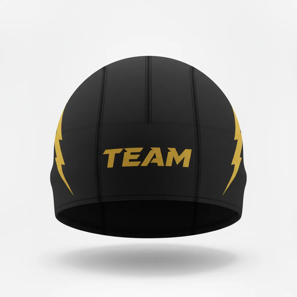 Custom Football Skull Cap - Black, Gold - Vegas Lightning Bolt - Front View - Kinexa Sportswear