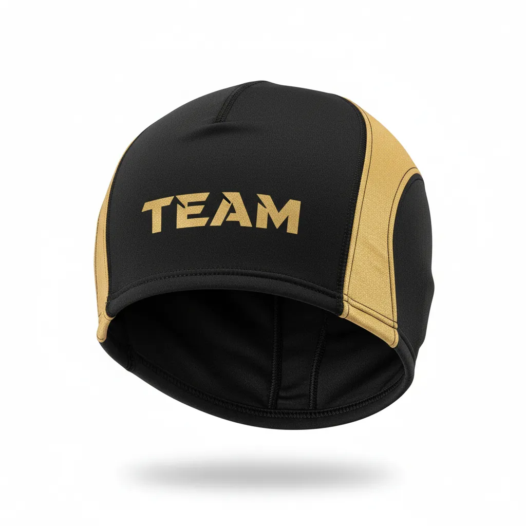 Custom Football Skull Cap - Black, Gold - Vegas Side Panel - Front View - Kinexa Sportswear