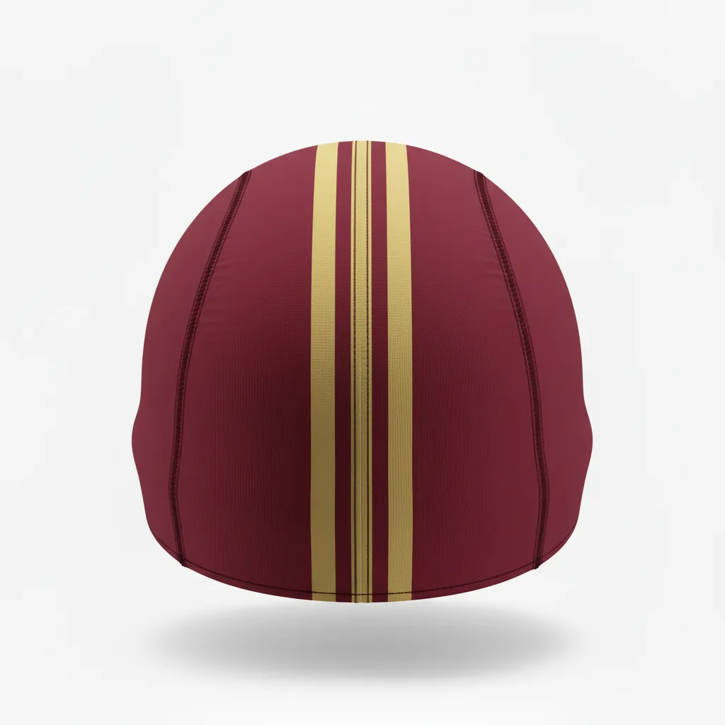 Custom Football Skull Cap - Burgundy, Gold - Vegas Triple Stripe - Back View - Kinexa Sportswear