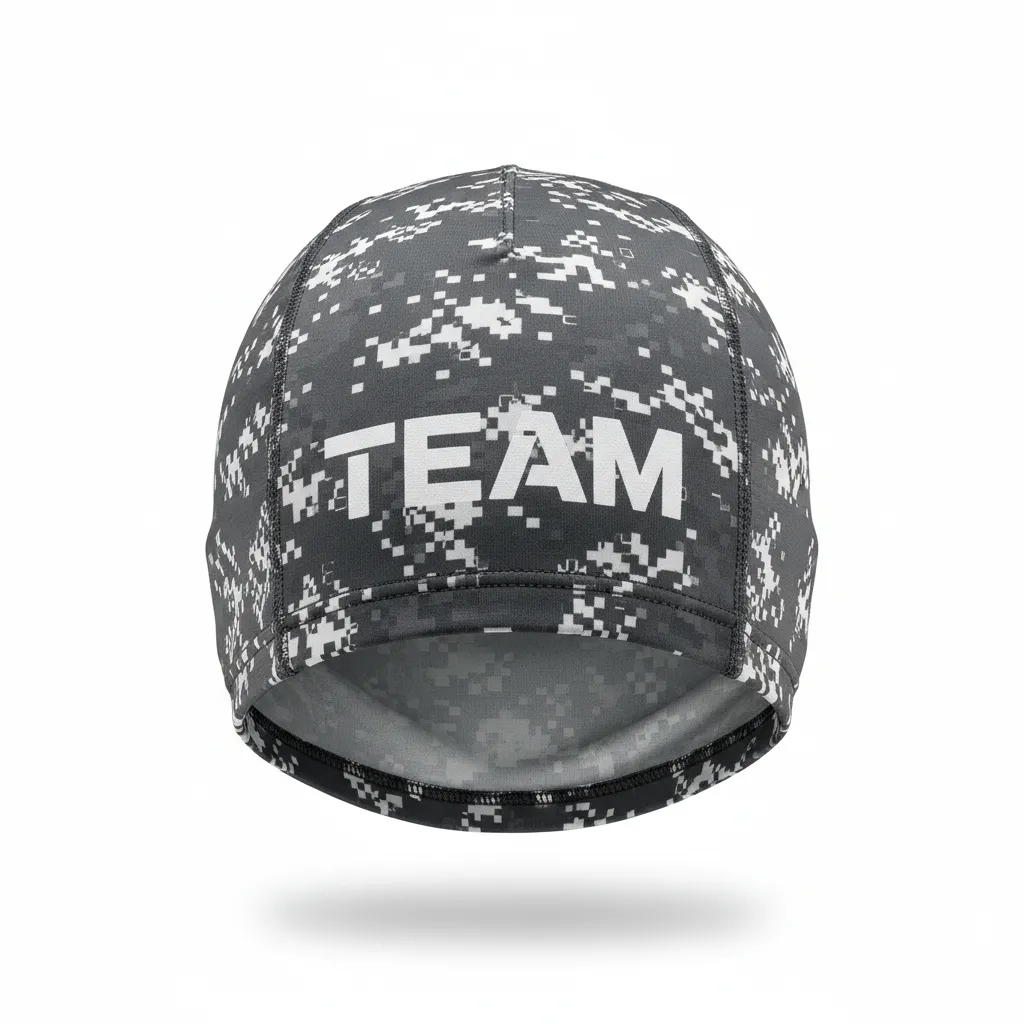 Custom Football Skull Cap - White - Charcoal Digital Camo - Front View - Kinexa Sportswear