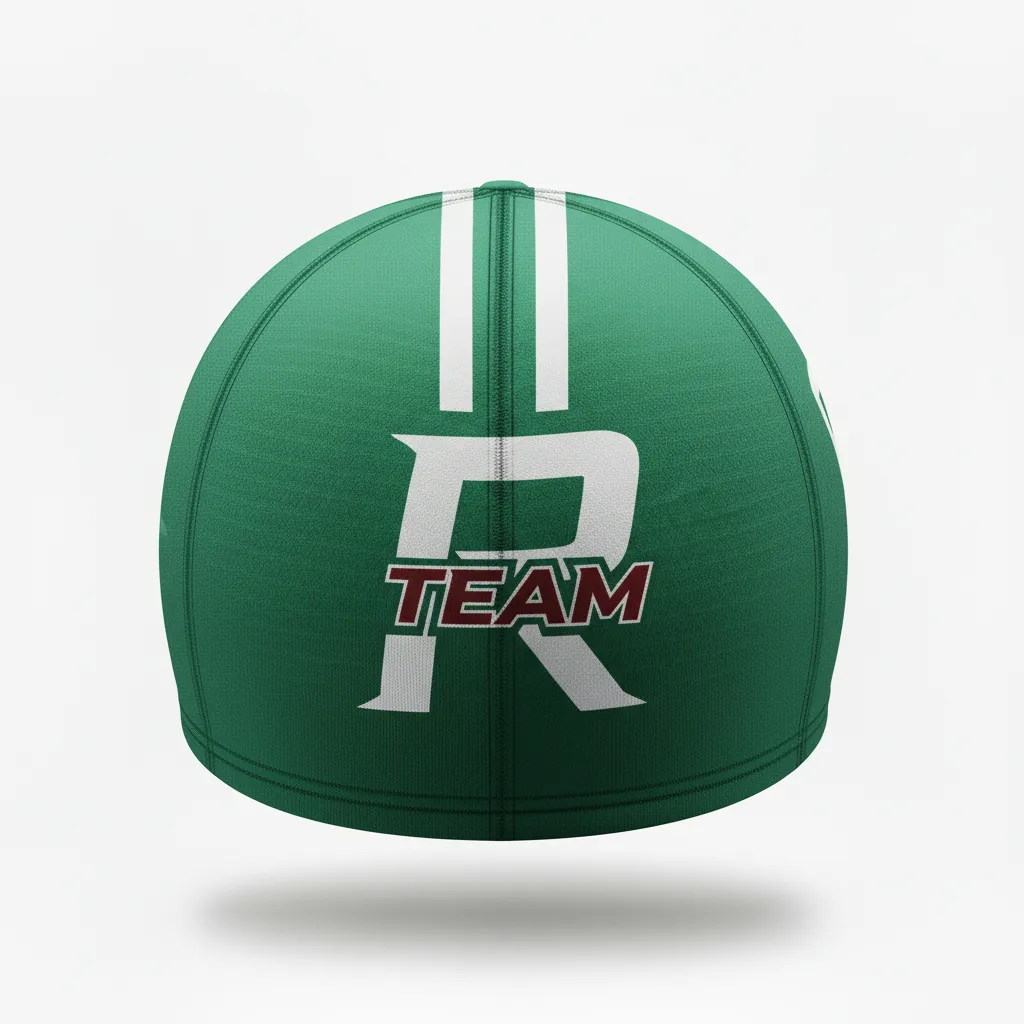 Custom Football Skull Cap - Green, White - Forest Triple Stripe - Front View - Kinexa Sportswear