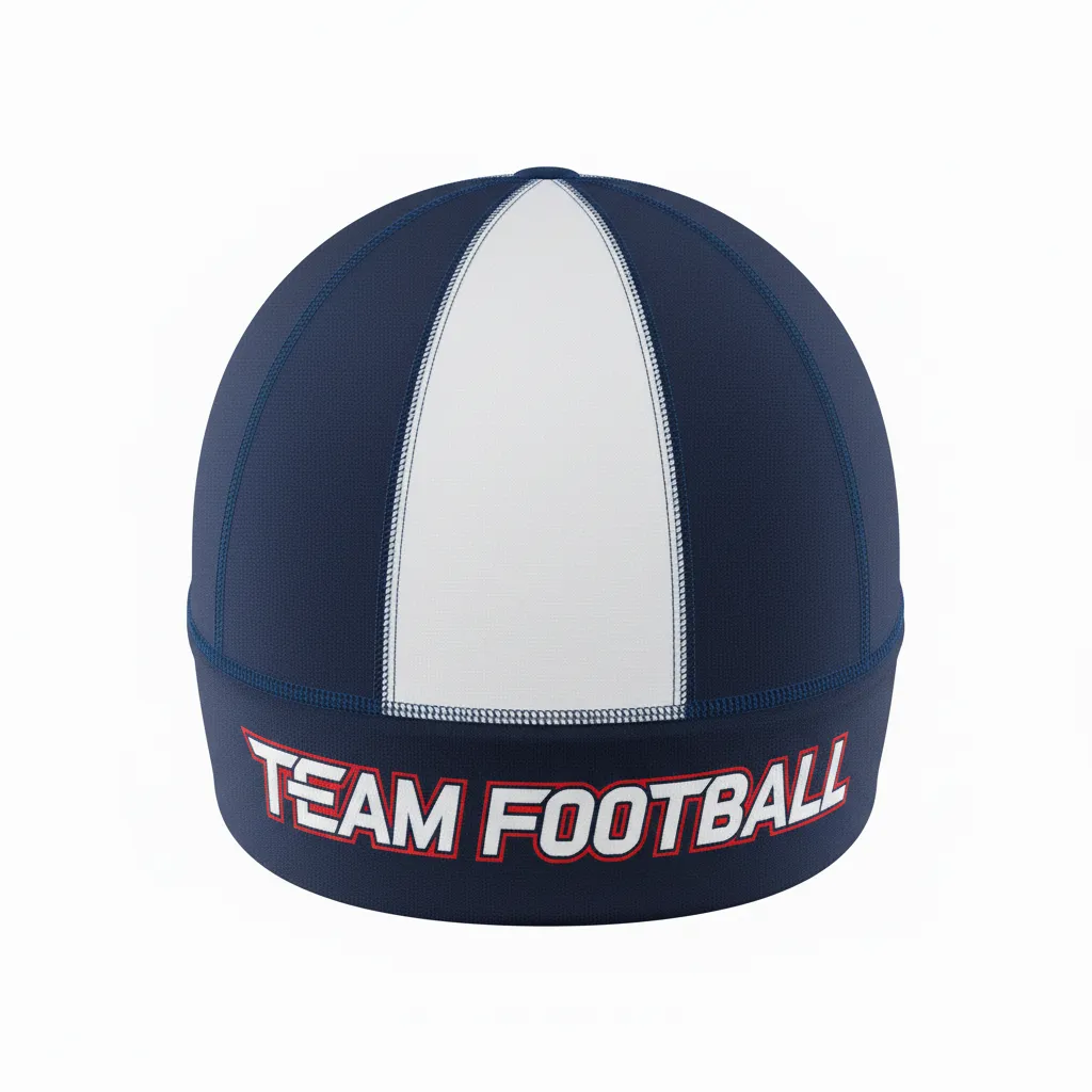 Custom Football Skull Cap - Navy, White - Shoulder Yoke - Back View - Kinexa Sportswear