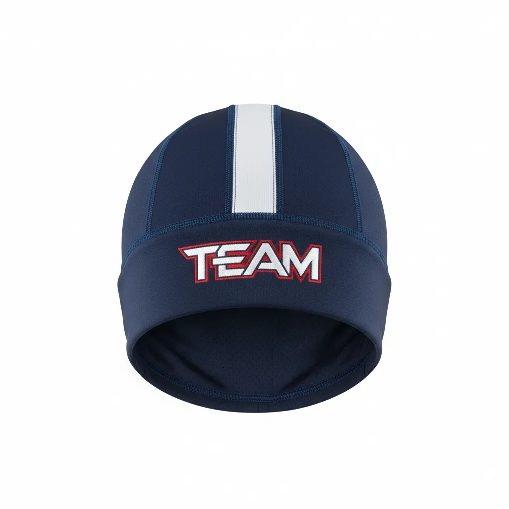 Custom Football Skull Cap - Navy, White - Shoulder Yoke - Front View - Kinexa Sportswear