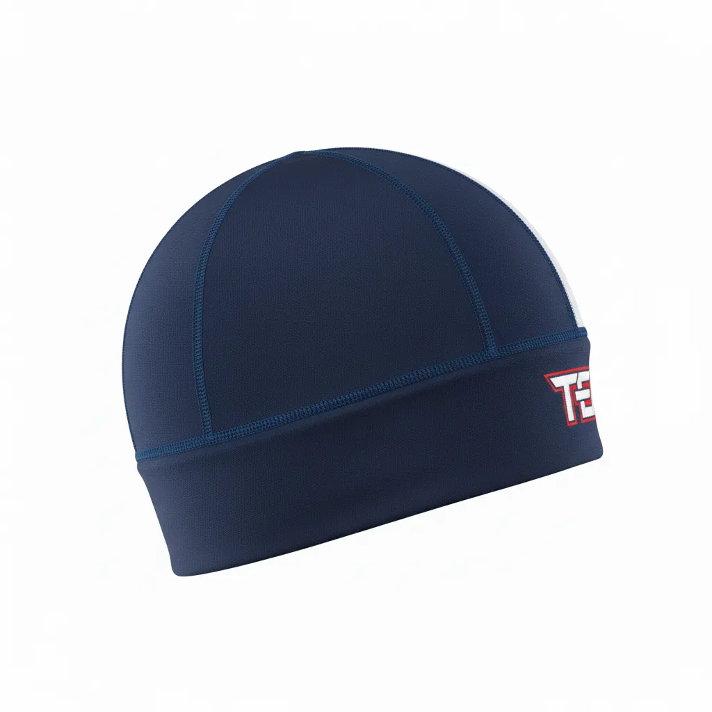 Custom Football Skull Cap - Navy, White - Shoulder Yoke - Side View - Kinexa Sportswear