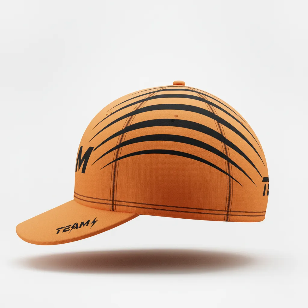 Custom Football Skull Cap - Orange, Black - Speed Streaks - Side View - Kinexa Sportswear