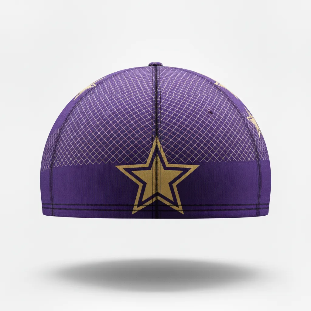 Custom Football Skull Cap - Purple, Gold - Vegas Diamond Grid - Back View - Kinexa Sportswear