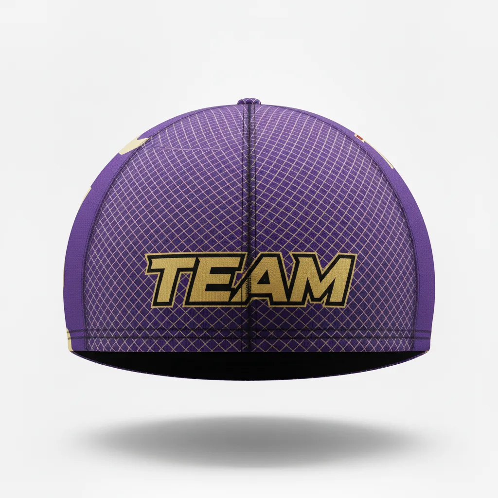 Custom Football Skull Cap - Purple, Gold - Vegas Diamond Grid - Front View - Kinexa Sportswear