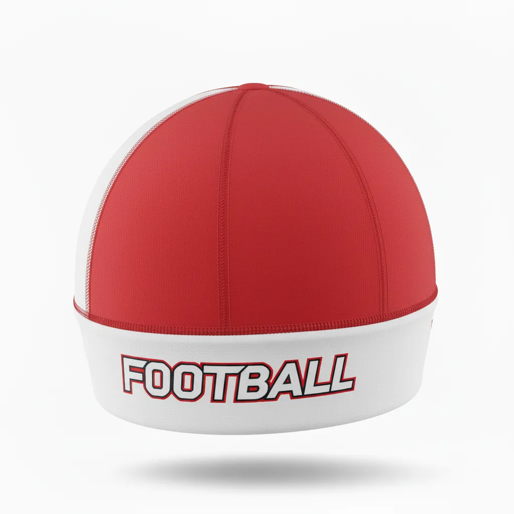 Custom Football Skull Cap - Red, White - Chest Stripe - Back View - Kinexa Sportswear