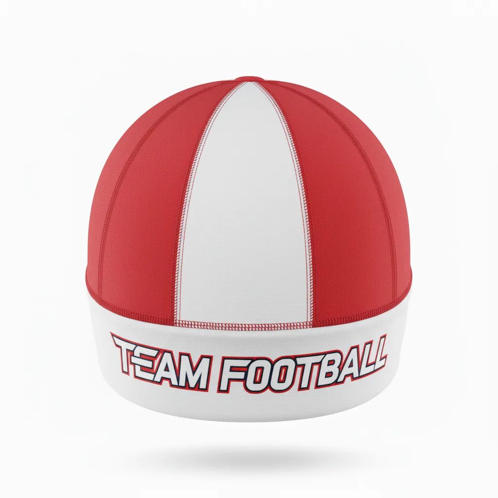 Custom Football Skull Cap - Red, White - Chest Stripe - Front View - Kinexa Sportswear