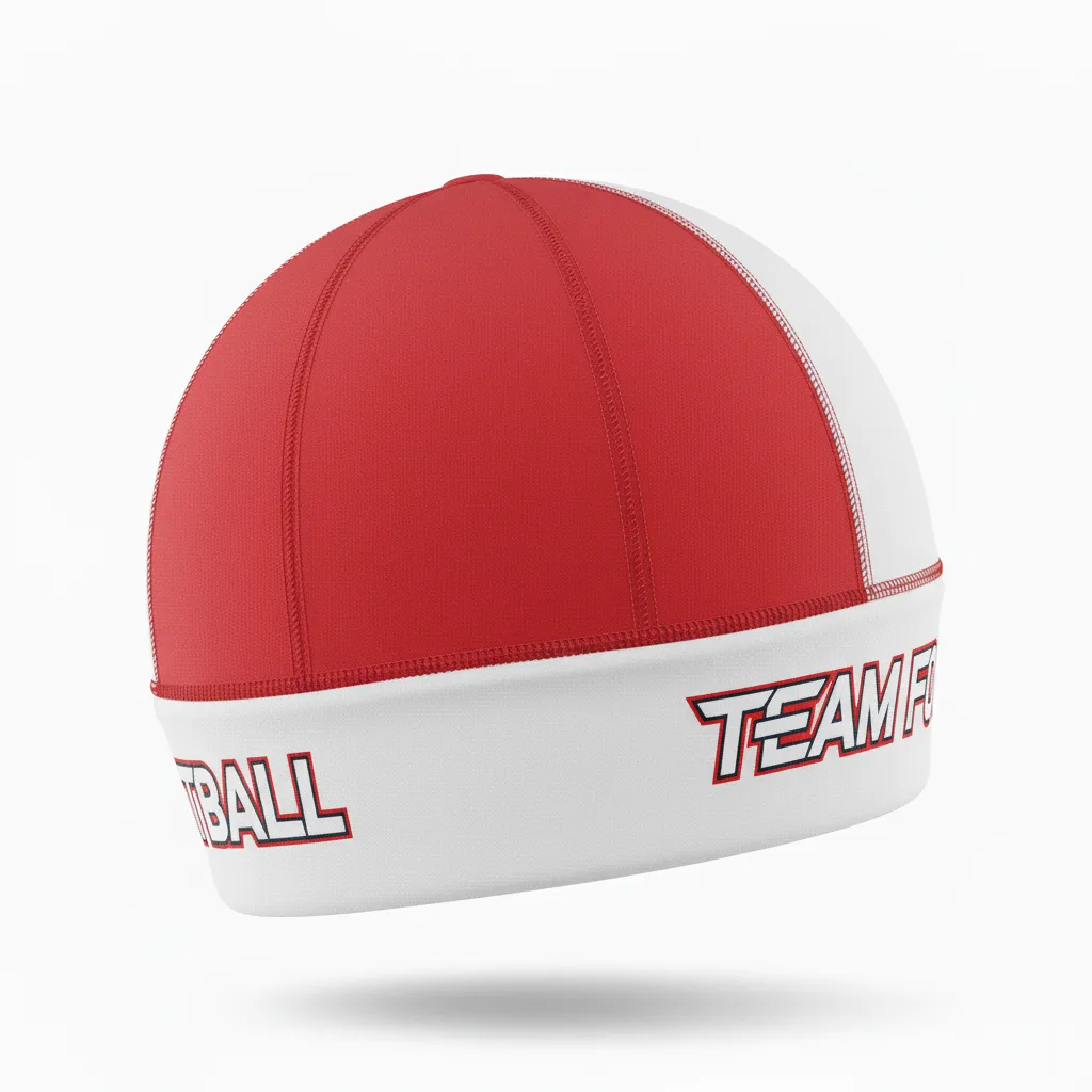Custom Football Skull Cap - Red, White - Chest Stripe - Side View - Kinexa Sportswear