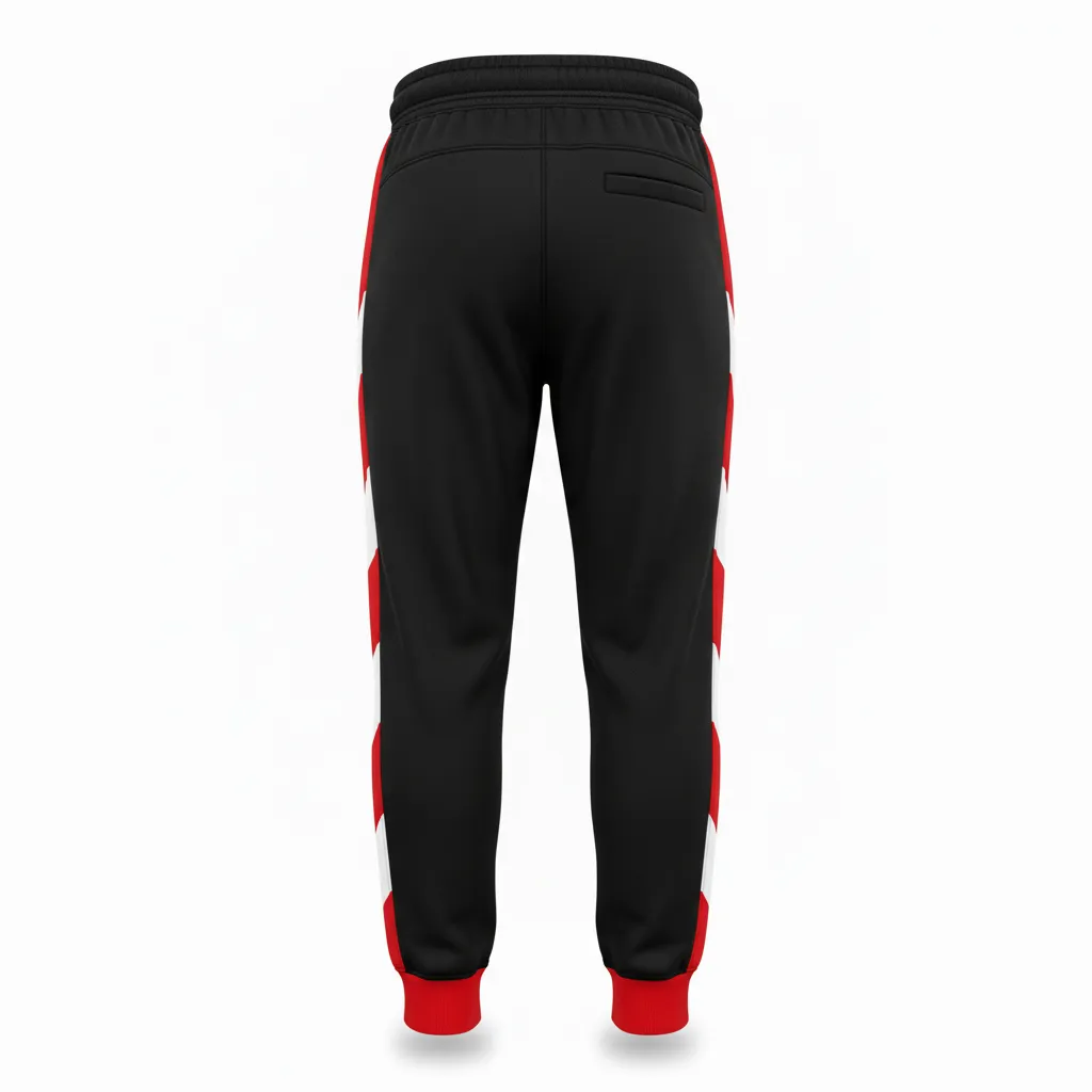 Custom Football Sweatpant - Black, Red, White - Tricolor - Back View - Kinexa Sportswear