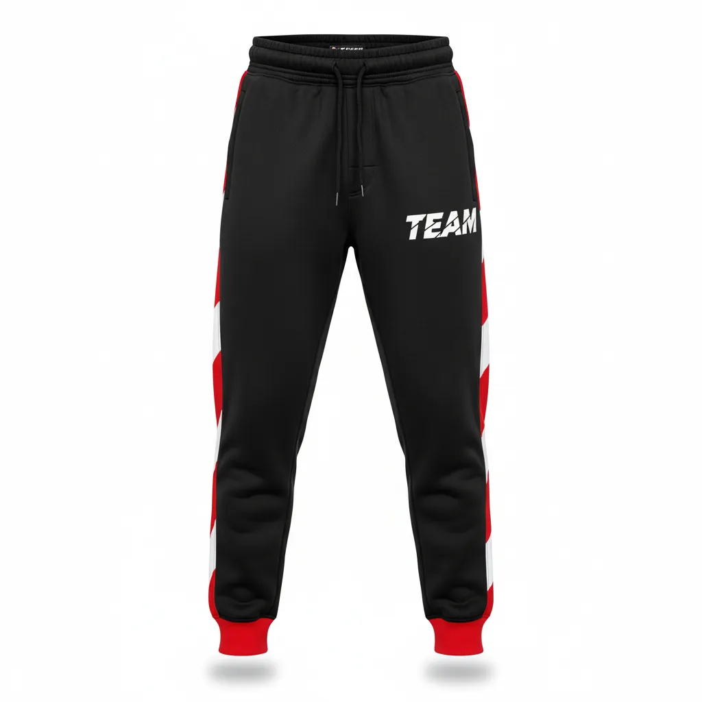 Custom Football Sweatpant - Black, Red, White - Tricolor - Front View - Kinexa Sportswear
