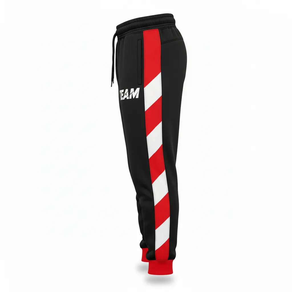 Custom Football Sweatpant - Black, Red, White - Tricolor - Side View - Kinexa Sportswear