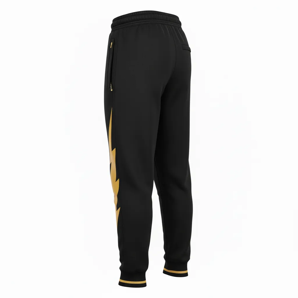 Custom Football Sweatpant - Black, Gold - Vegas Lightning Bolt - Back View - Kinexa Sportswear