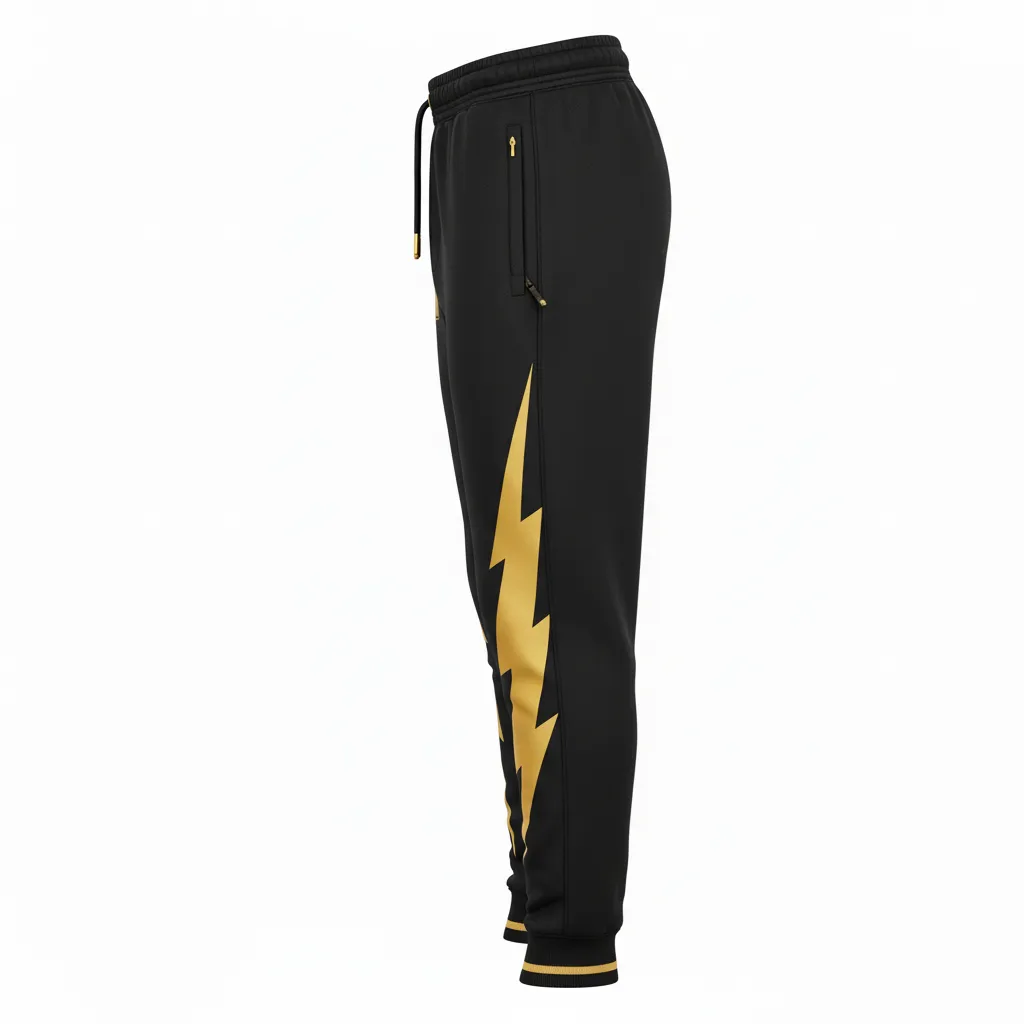 Custom Football Sweatpant - Black, Gold - Vegas Lightning Bolt - Side View - Kinexa Sportswear