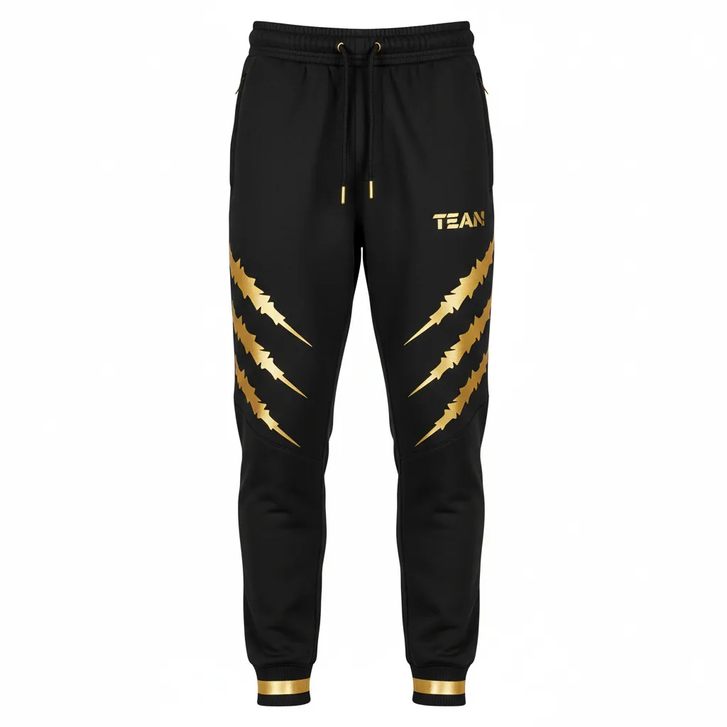 Custom Football Sweatpant - Black, Gold - Vegas Razor Slash - Front View - Kinexa Sportswear