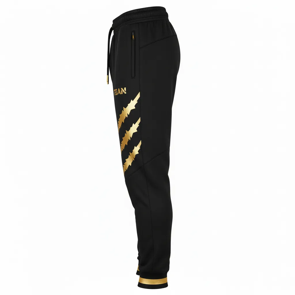 Custom Football Sweatpant - Black, Gold - Vegas Razor Slash - Side View - Kinexa Sportswear