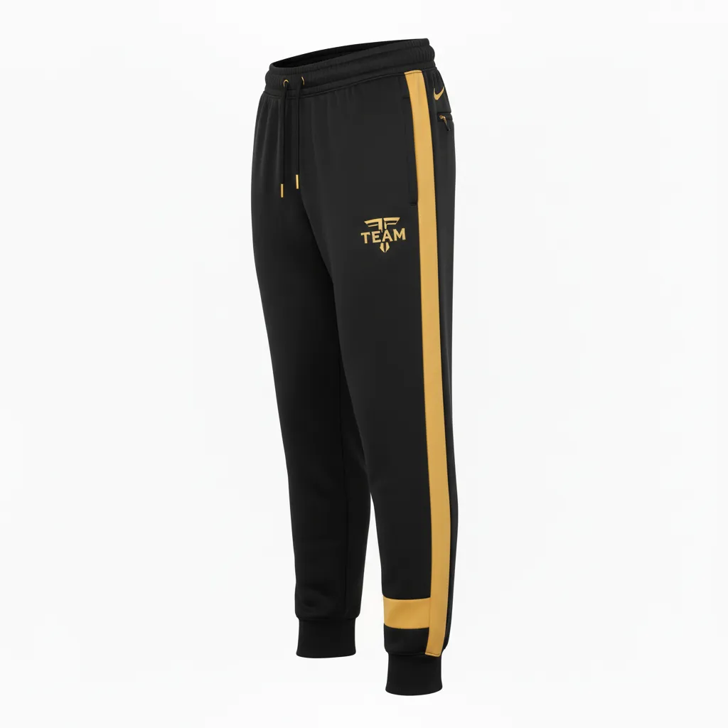 Custom Football Sweatpant - Black, Gold - Vegas Side Panel - Front View - Kinexa Sportswear