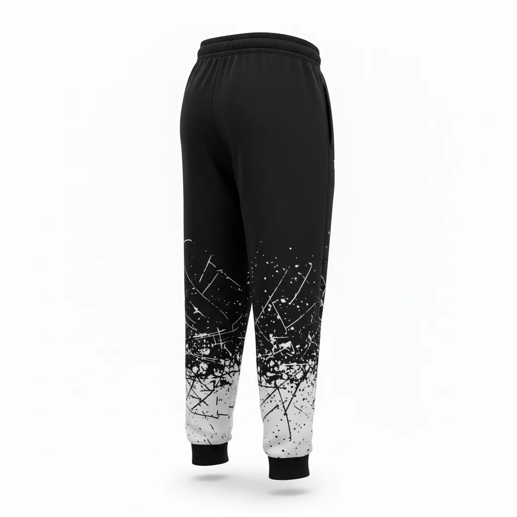 Custom Football Sweatpant - Black, White - Shattered Glass - Back View - Kinexa Sportswear
