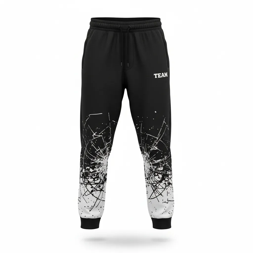 Custom Football Sweatpant - Black, White - Shattered Glass - Front View - Kinexa Sportswear