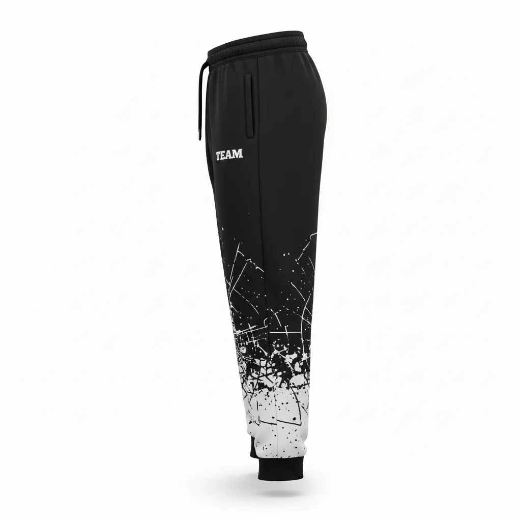 Custom Football Sweatpant - Black, White - Shattered Glass - Side View - Kinexa Sportswear