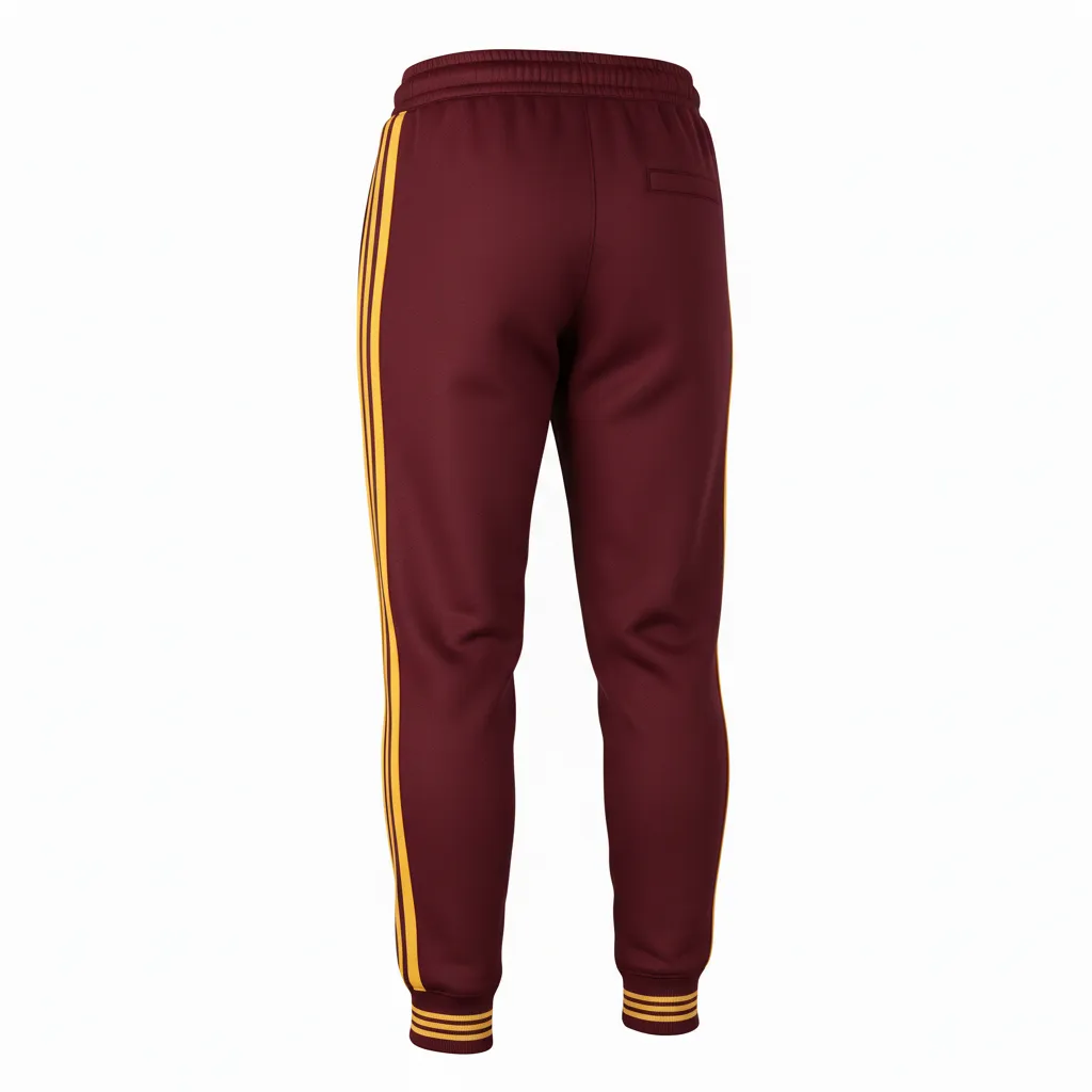Custom Football Sweatpant - Burgundy, Gold - Vegas Triple Stripe - Back View - Kinexa Sportswear