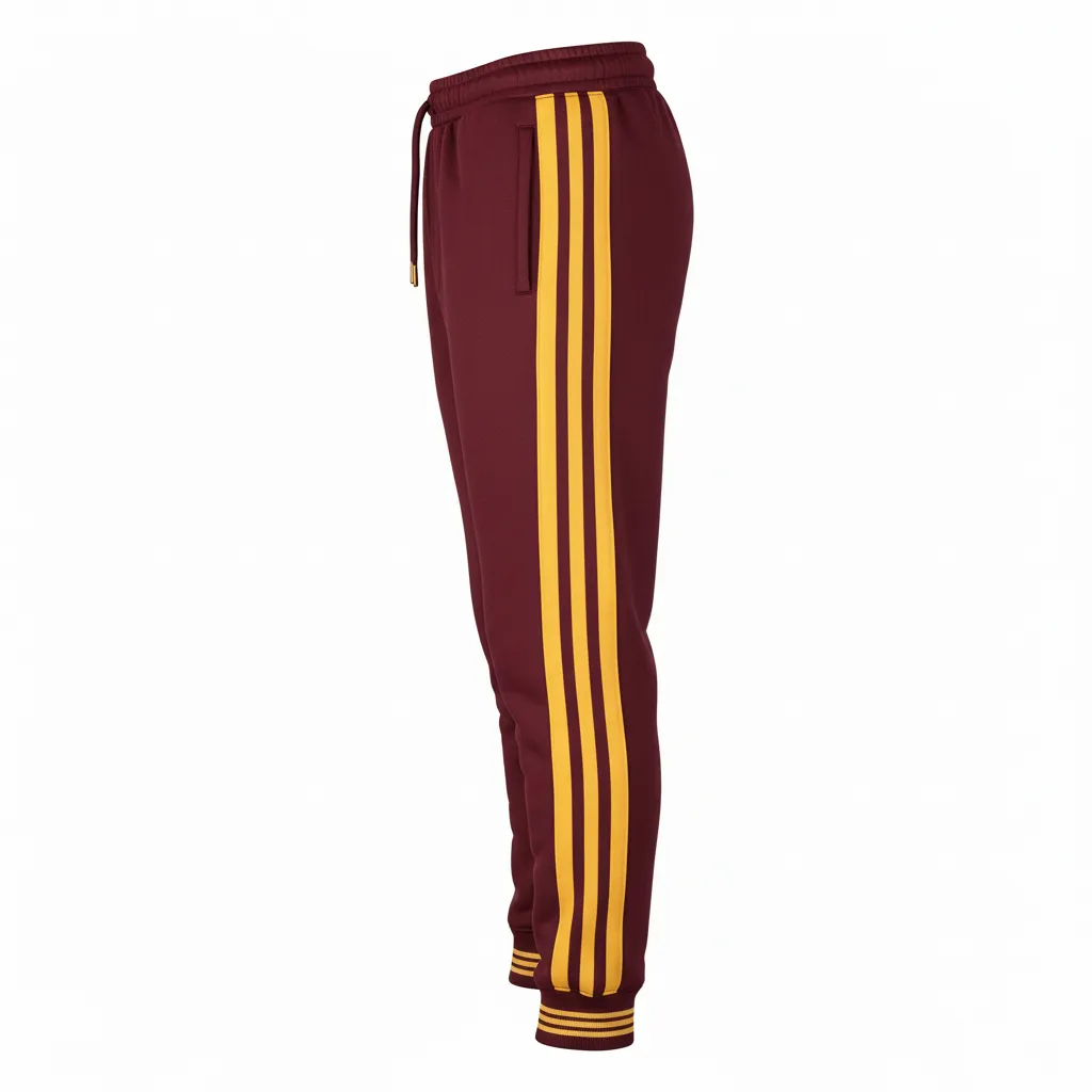 Custom Football Sweatpant - Burgundy, Gold - Vegas Triple Stripe - Side View - Kinexa Sportswear