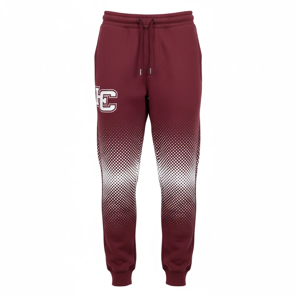 Custom Football Sweatpant - Burgundy, White - Halftone Dots - Front View - Kinexa Sportswear