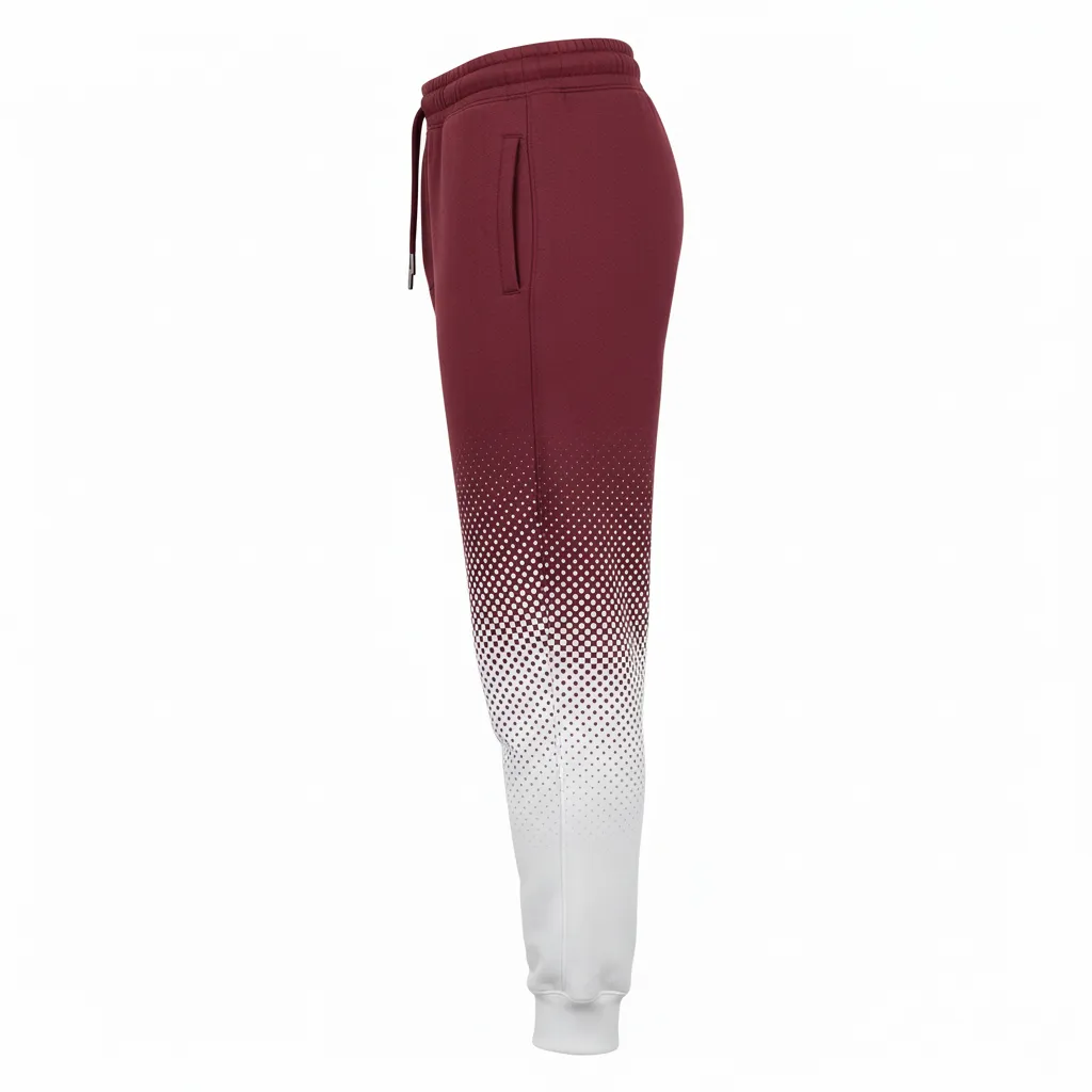 Custom Football Sweatpant - Burgundy, White - Halftone Dots - Side View - Kinexa Sportswear