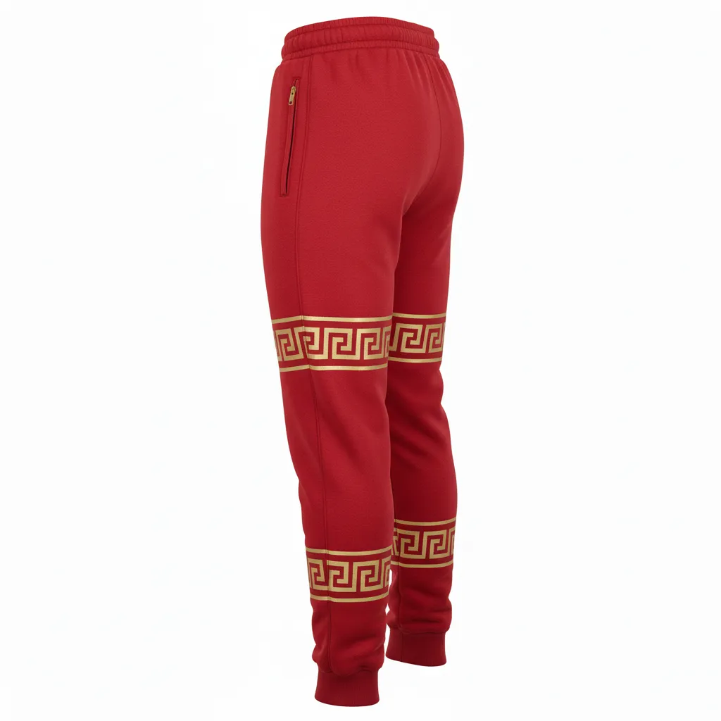 Custom Football Sweatpant - Gold - Cardinal Vegas Greek Key - Back View - Kinexa Sportswear
