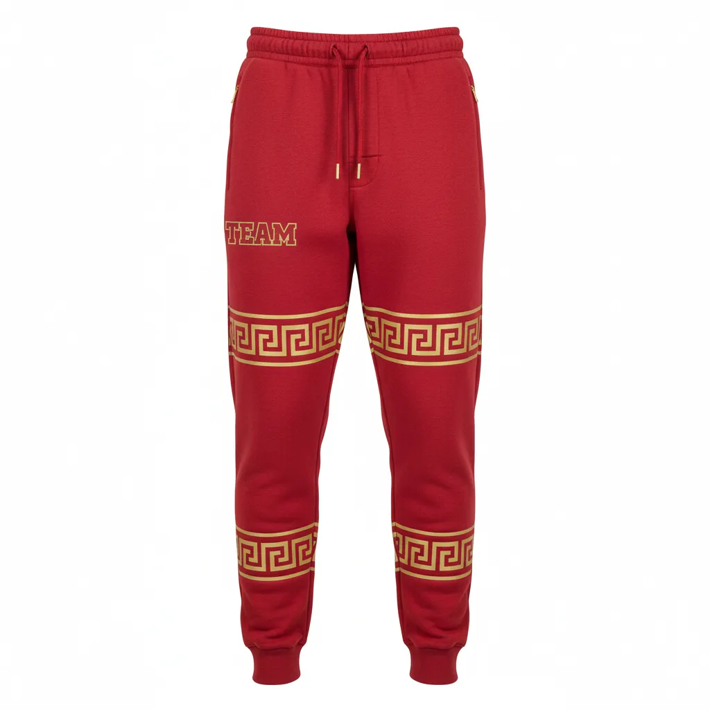 Custom Football Sweatpant - Gold - Cardinal Vegas Greek Key - Front View - Kinexa Sportswear