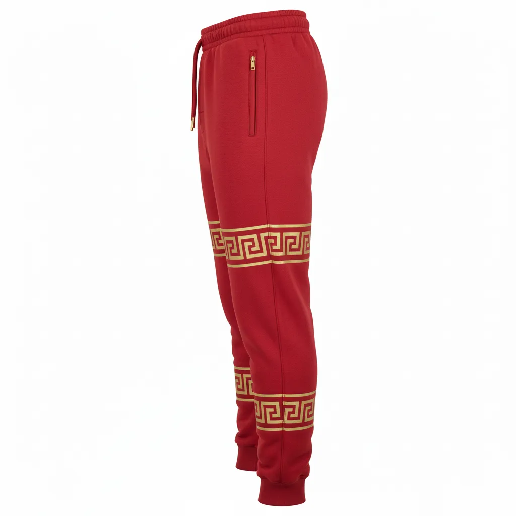 Custom Football Sweatpant - Gold - Cardinal Vegas Greek Key - Side View - Kinexa Sportswear