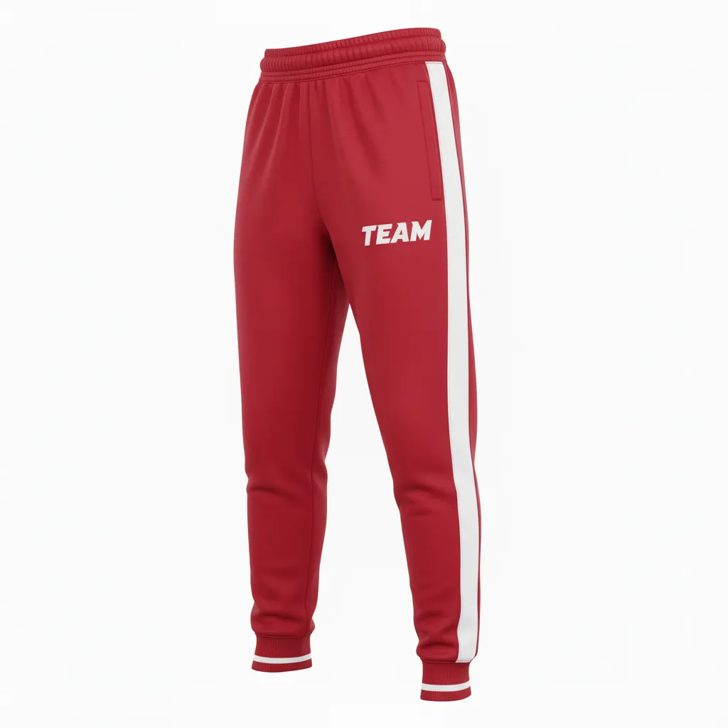 Custom Football Sweatpant - White - Cardinal Shoulder Hem Stripe - Front View - Kinexa Sportswear