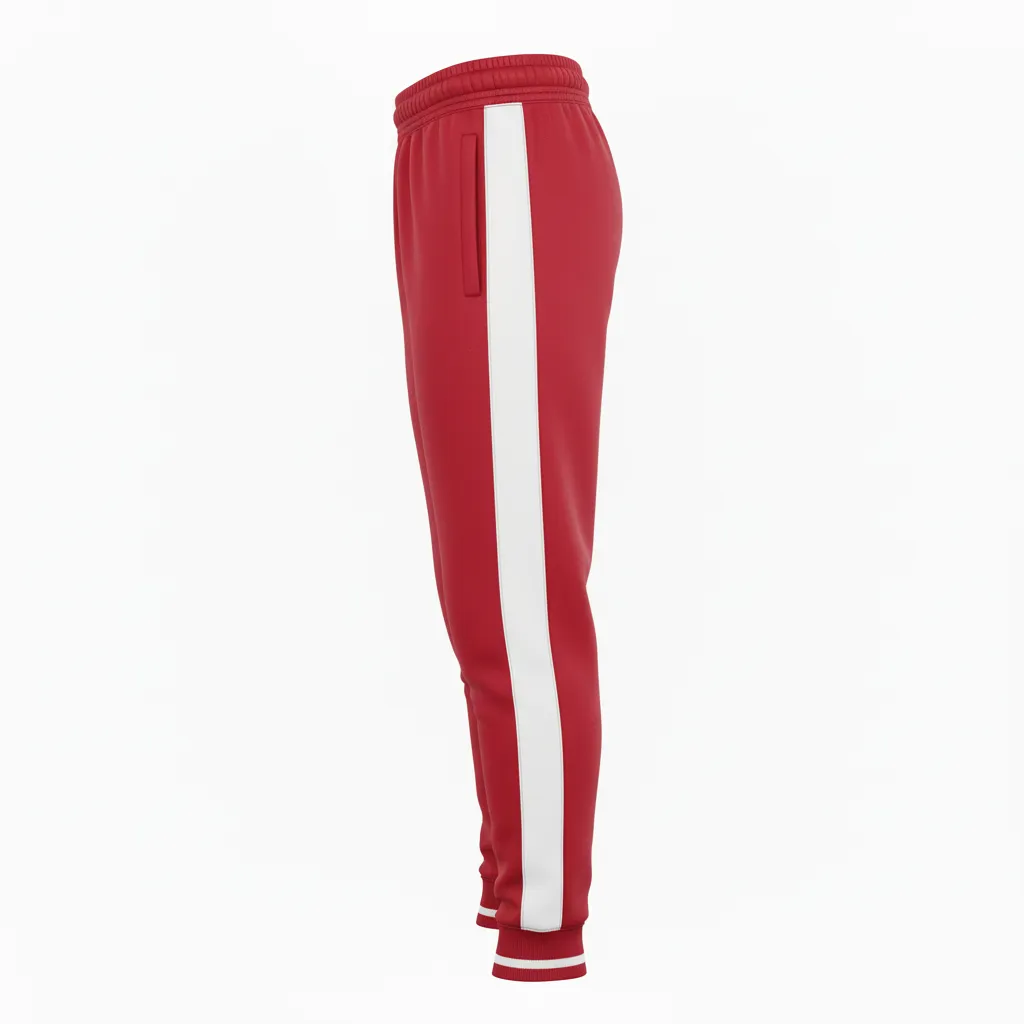 Custom Football Sweatpant - White - Cardinal Shoulder Hem Stripe - Side View - Kinexa Sportswear