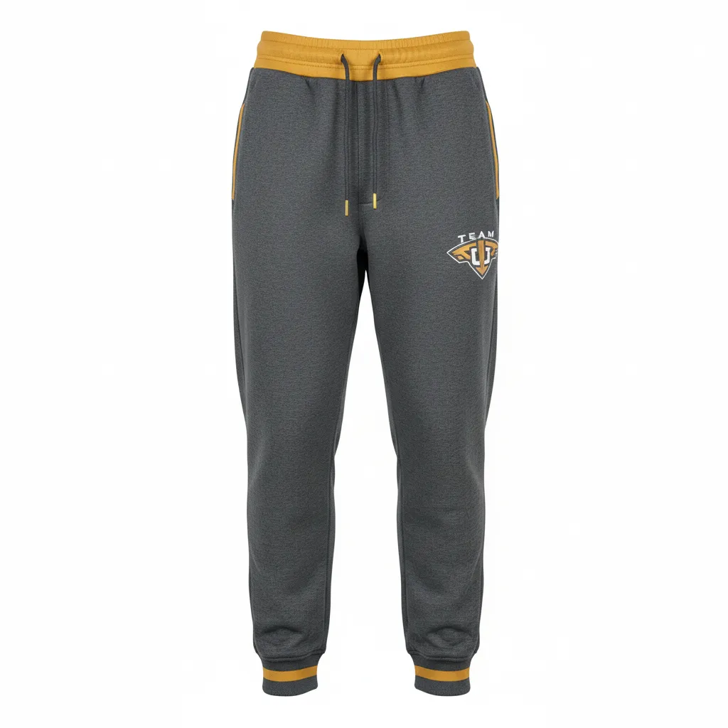 Custom Football Sweatpant - Gold - Charcoal Vegas Shoulder - Front View - Kinexa Sportswear