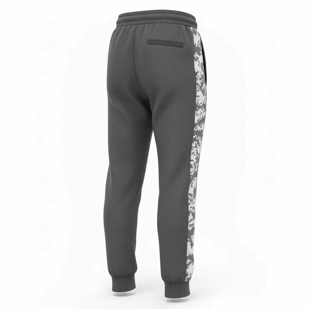 Custom Football Sweatpant - White - Charcoal Digital Camo - Back View - Kinexa Sportswear