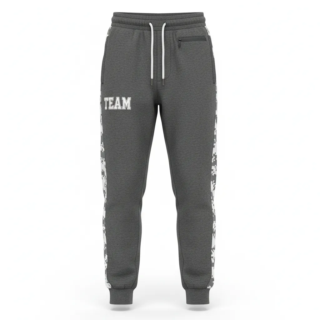 Custom Football Sweatpant - White - Charcoal Digital Camo - Front View - Kinexa Sportswear