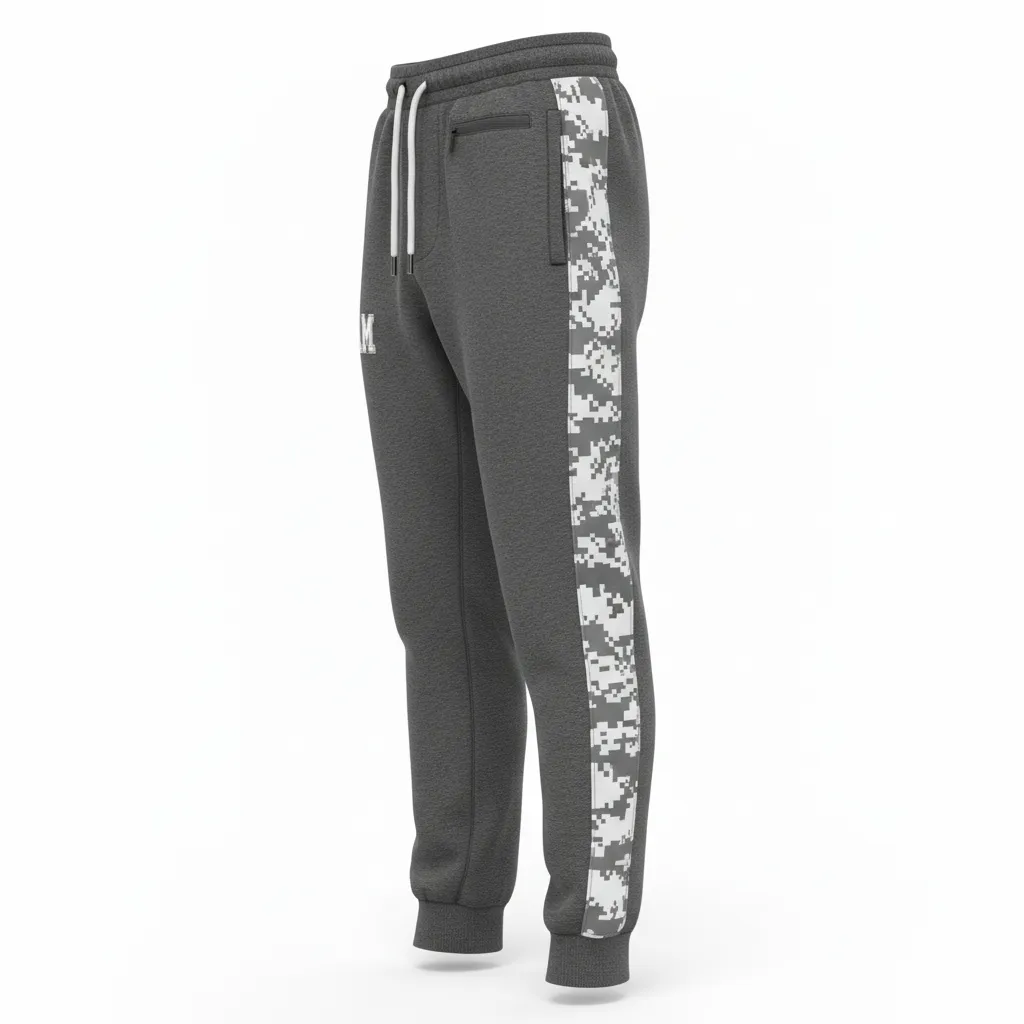 Custom Football Sweatpant - White - Charcoal Digital Camo - Side View - Kinexa Sportswear