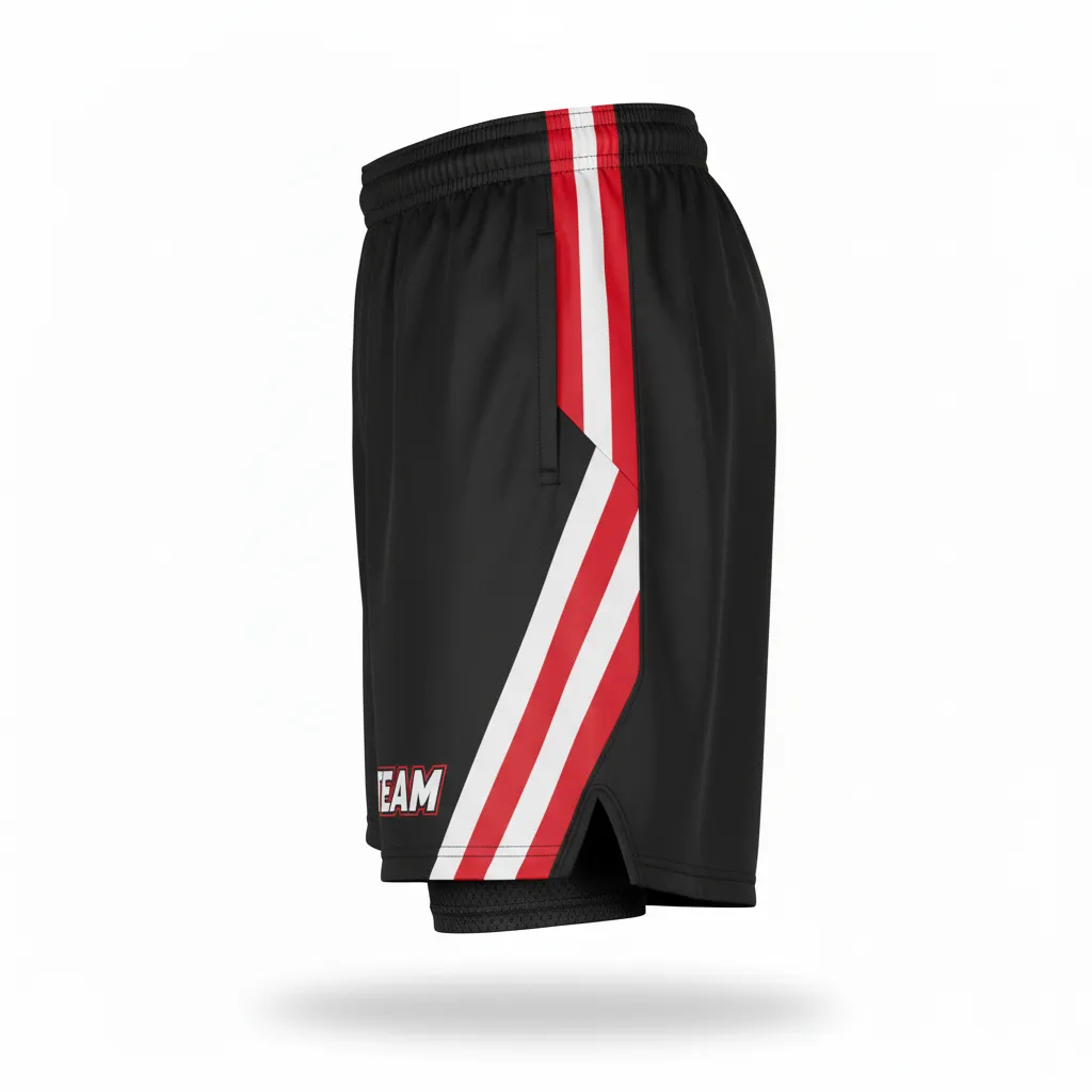 Custom Football Training Shorts - Black, Red, White - Tricolor - Side View - Kinexa Sportswear