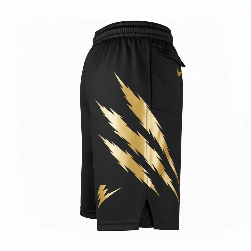 Custom Football Training Shorts - Black, Gold - Vegas Razor Slash - Back View - Kinexa Sportswear