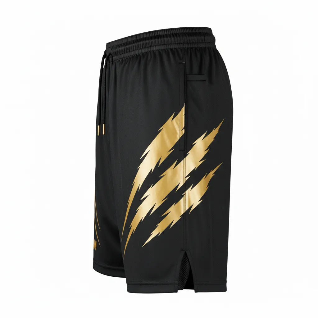 Custom Football Training Shorts - Black, Gold - Vegas Razor Slash - Side View - Kinexa Sportswear