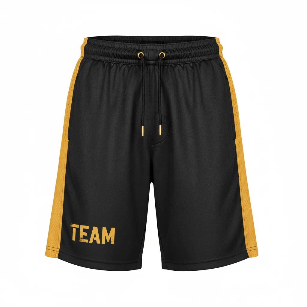 Custom Football Training Shorts - Black, Gold - Vegas Side Panel - Front View - Kinexa Sportswear