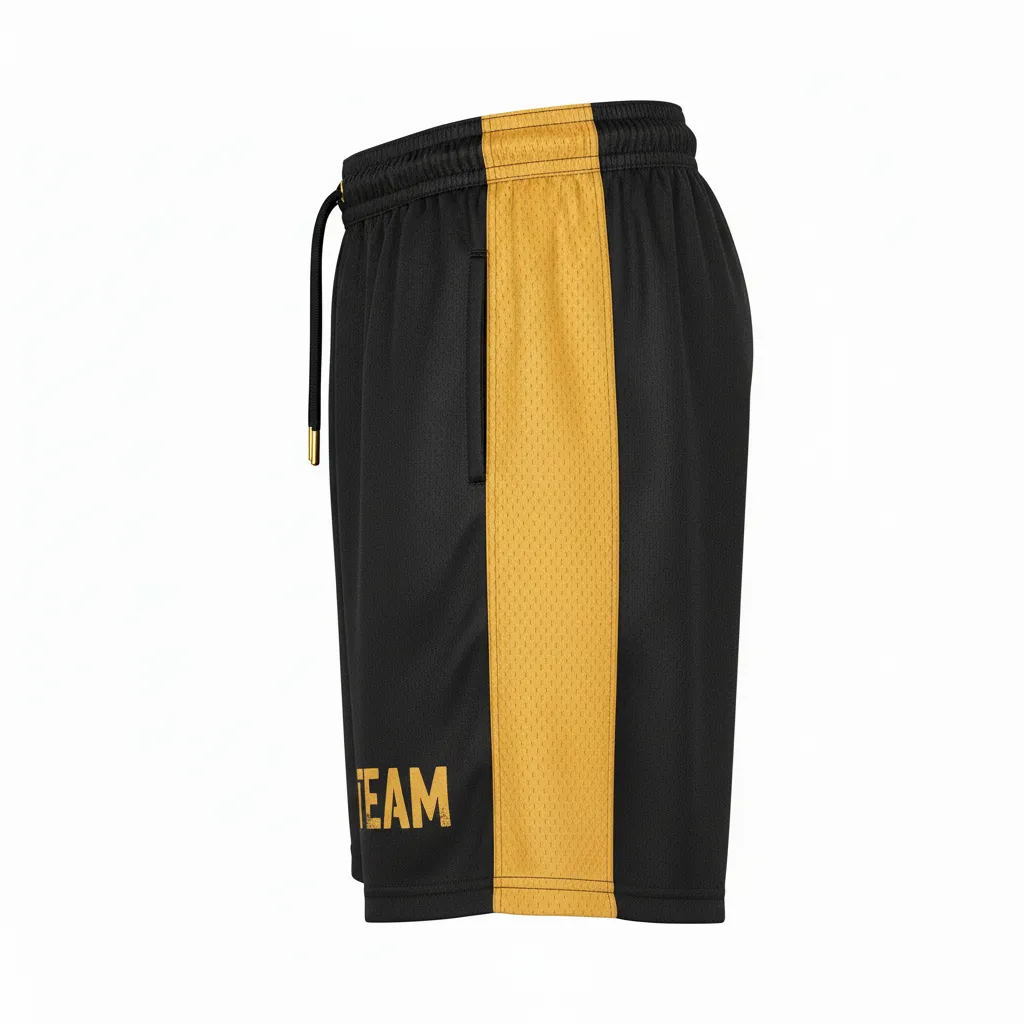 Custom Football Training Shorts - Black, Gold - Vegas Side Panel - Side View - Kinexa Sportswear