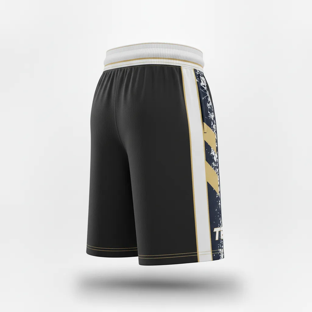Custom Football Training Shorts - Black, White - Shattered Glass - Back View - Kinexa Sportswear
